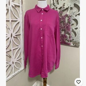 GAP large LINEN BLEND PINK RESORT COASTAL BUTTON UP TUNIC TOP